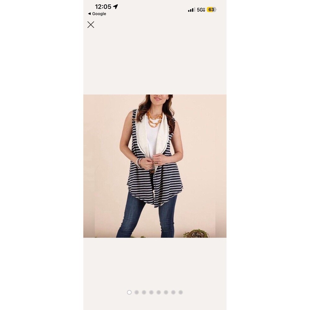 Matilda Jane Womens Full Moon Reversible Vest Size M Cream Navy Stripe Nautical